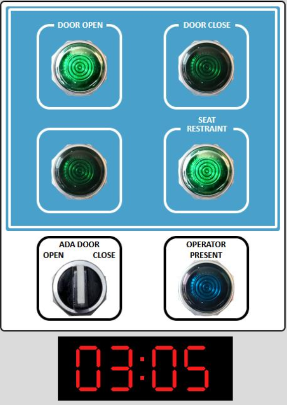 Capsule Controls interface showing Door Open/Close, Seat Restraint, and ADA Door